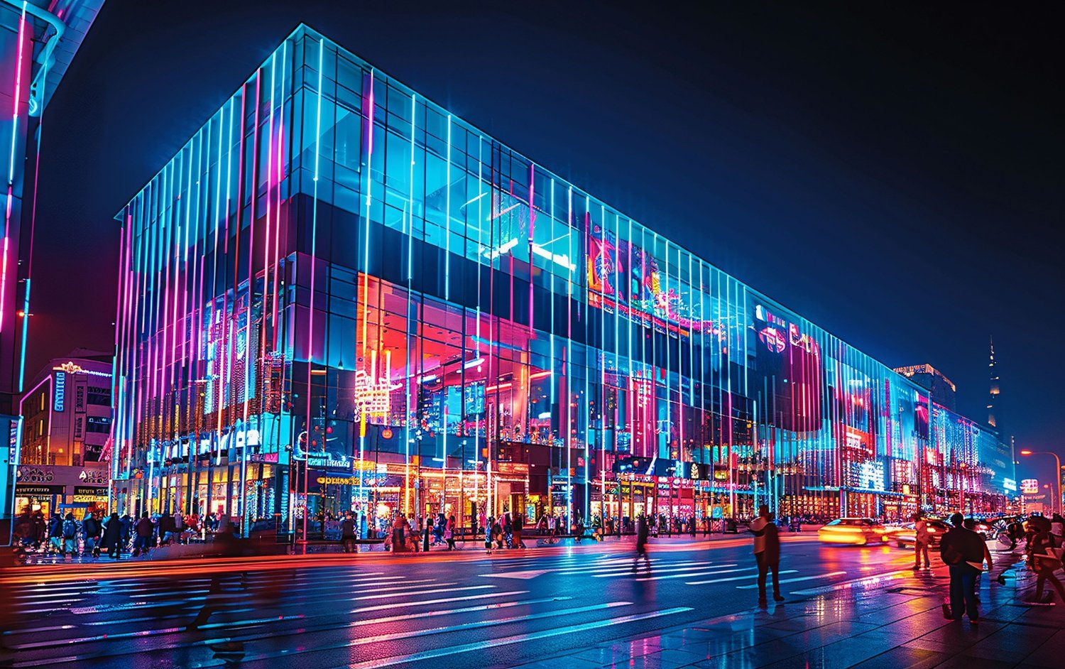 Facade Lighting Designers in Dubai illuminating a commercial tower at night


