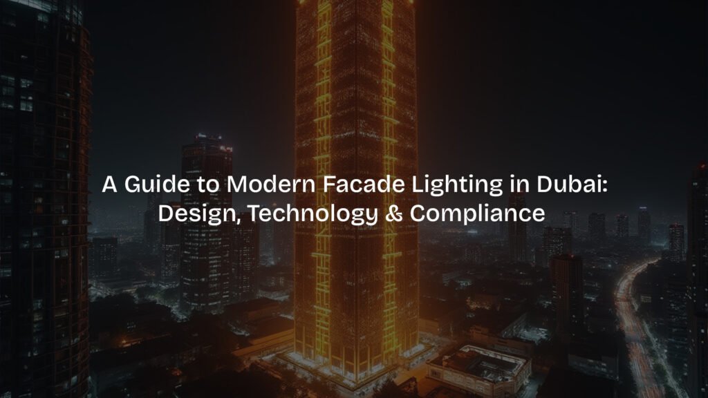 Creative architectural design enhanced by facade lighting in Dubai.