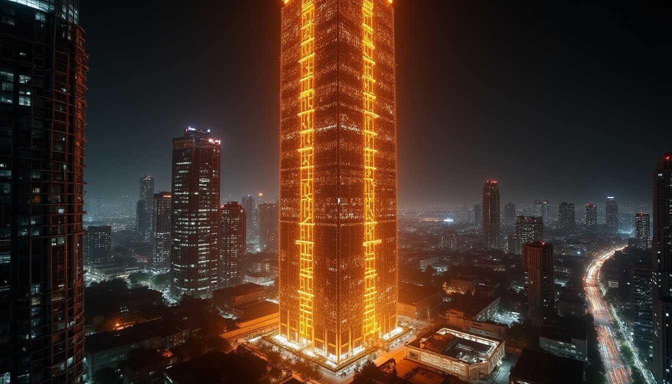 Facade lighting supplier in Dubai highlighting contemporary office tower at night