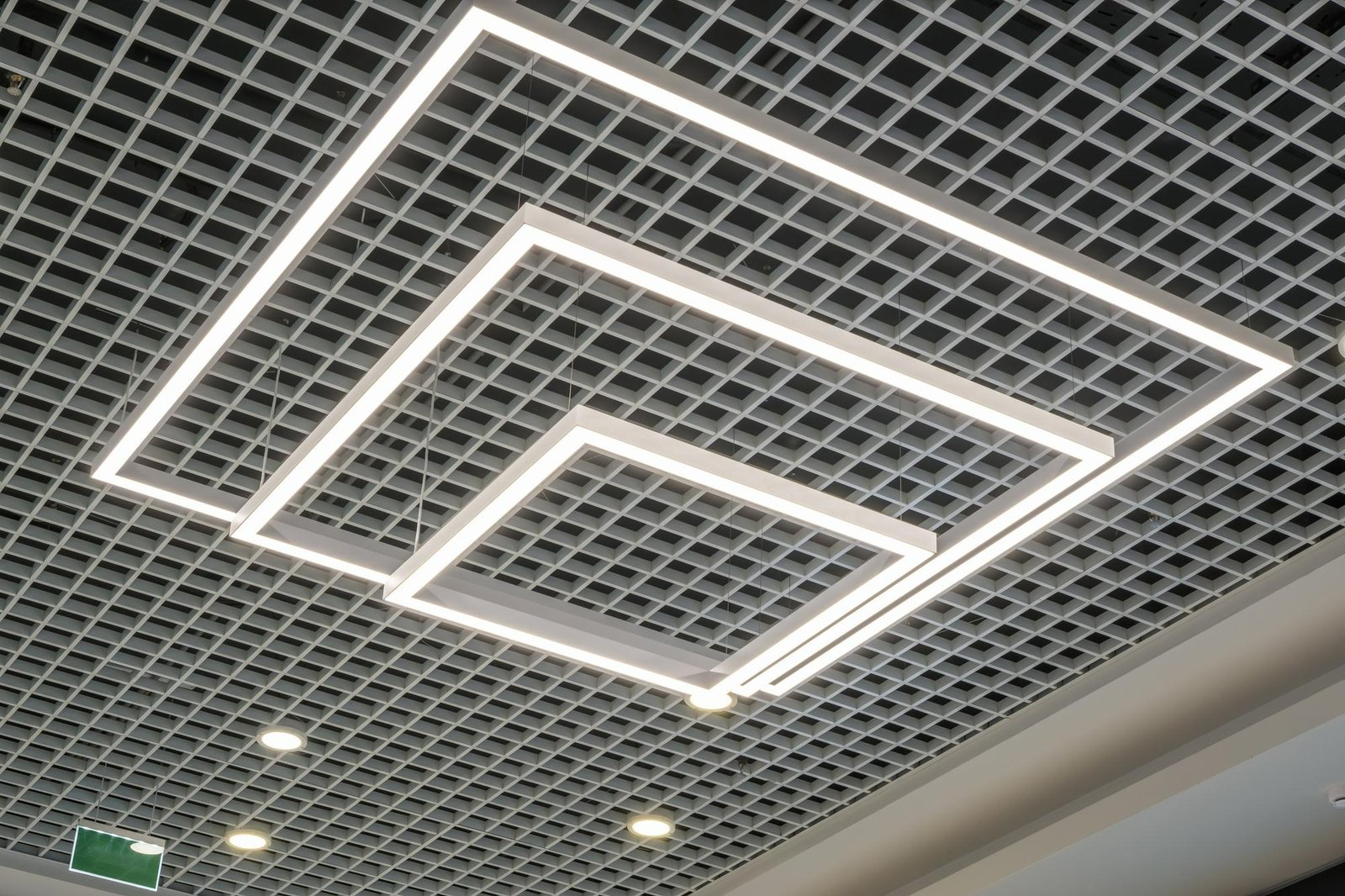Facade ceiling lights creating dramatic night illumination