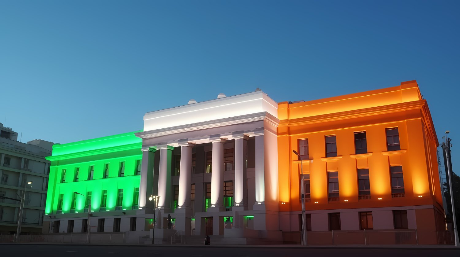 Warm Outdoor Wall Facade Lighting illuminating the textured stone wall of a building.